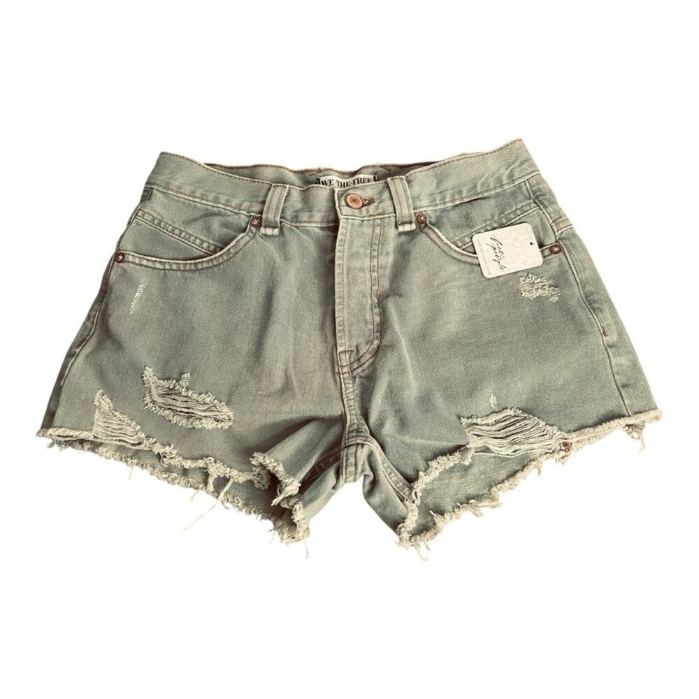 Free People We The Free Now or Never Denim Shorts in Sea Monster Lt Green NWT 25